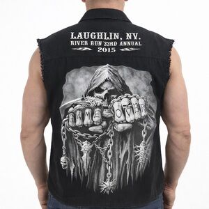 Biker Wear Laughlin NV River Run 2015 Sleeveless Biker Shirt Skull Graphic XL